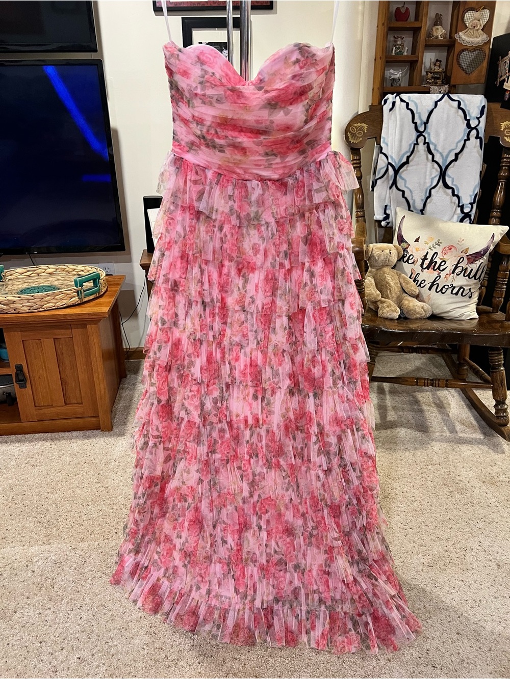 B. Darlin Floral Pink Tiered Maxi Dress
